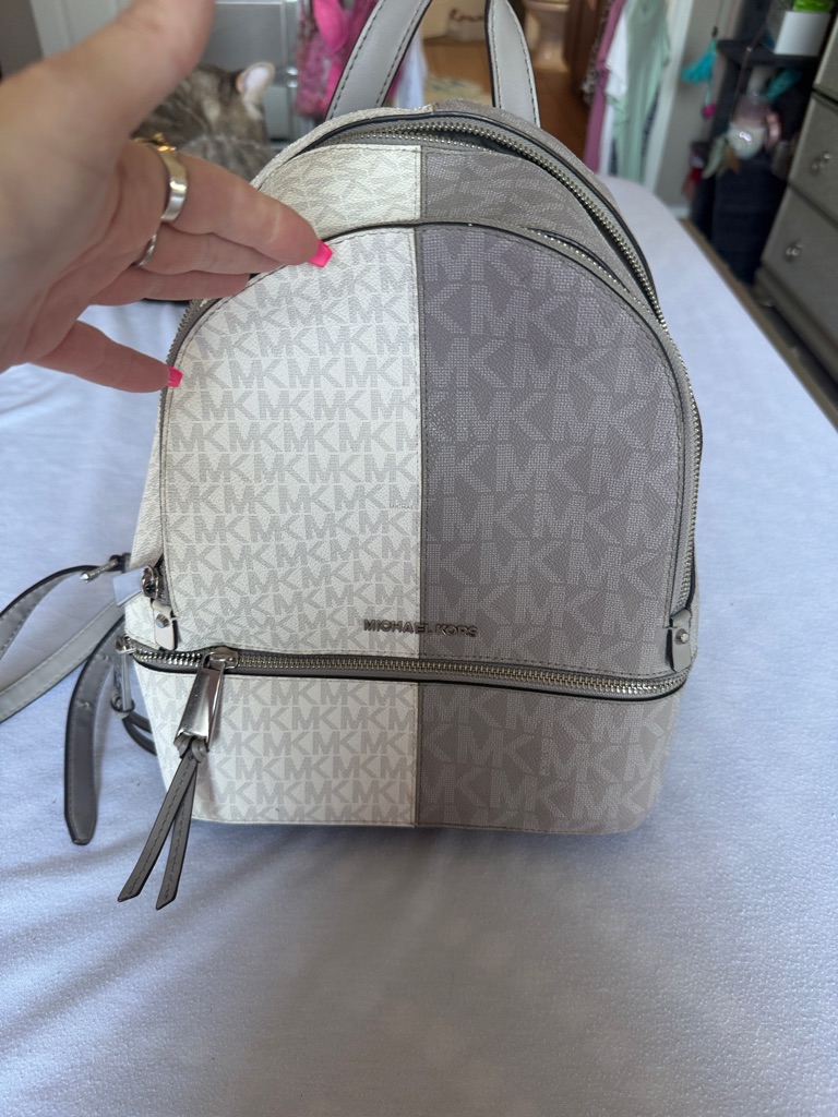 Michael Kors Two-Tone Cream And Taupe Mk Logo Backpack